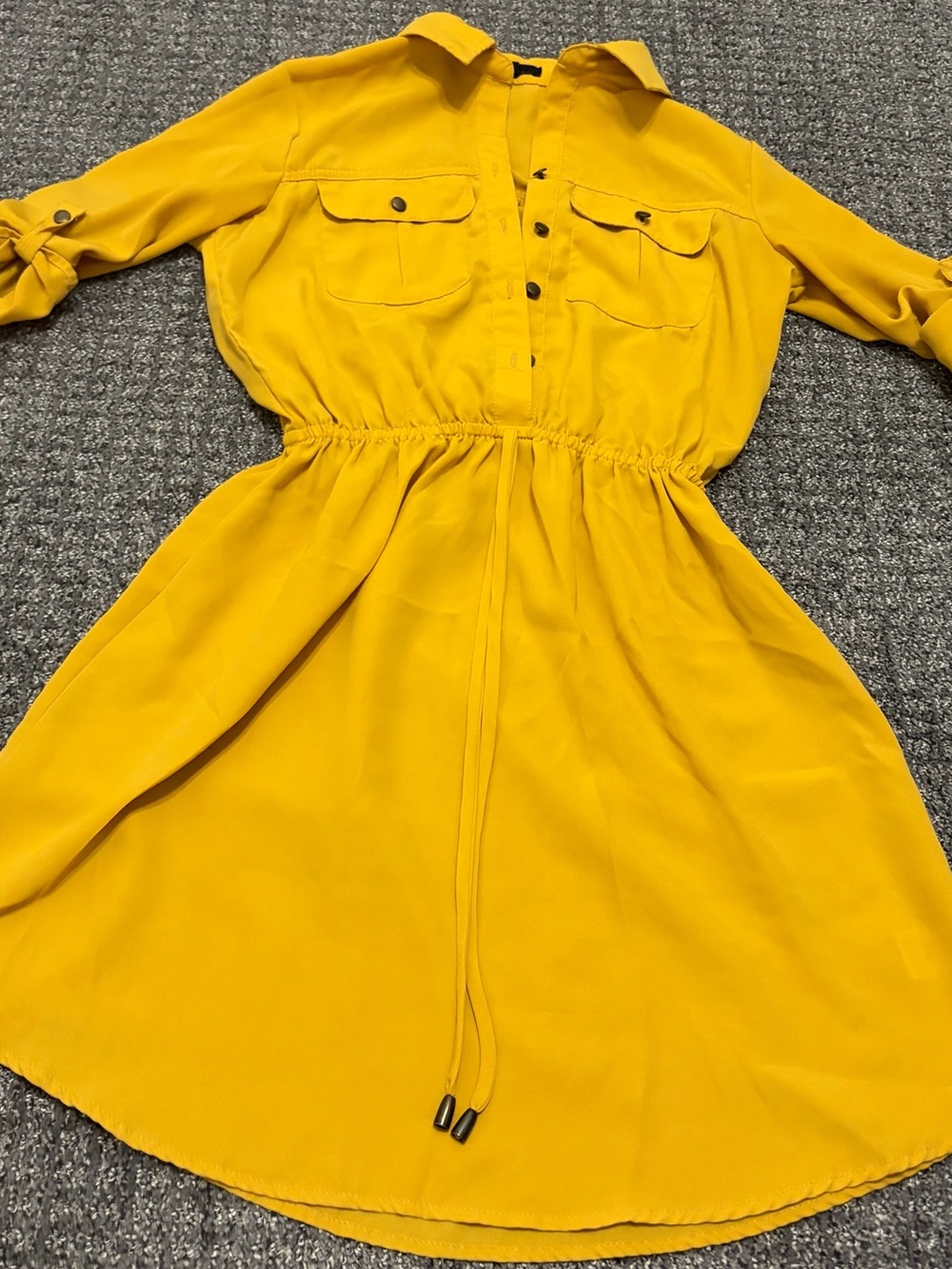 Girls' Yellow Drawstring Shirt Dress